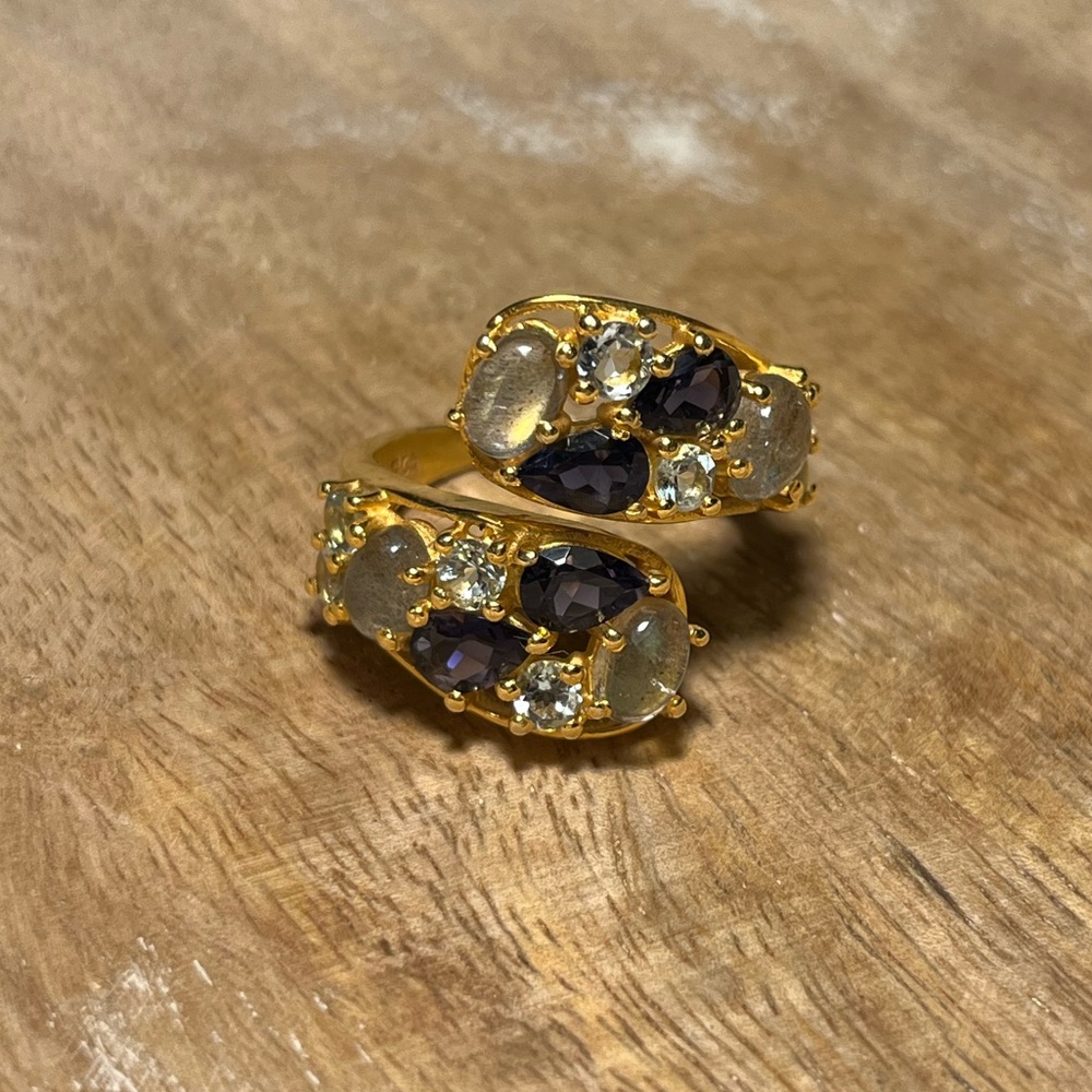 Gemstone Bypass Gold Vermeil Over Sterling Silver Ring